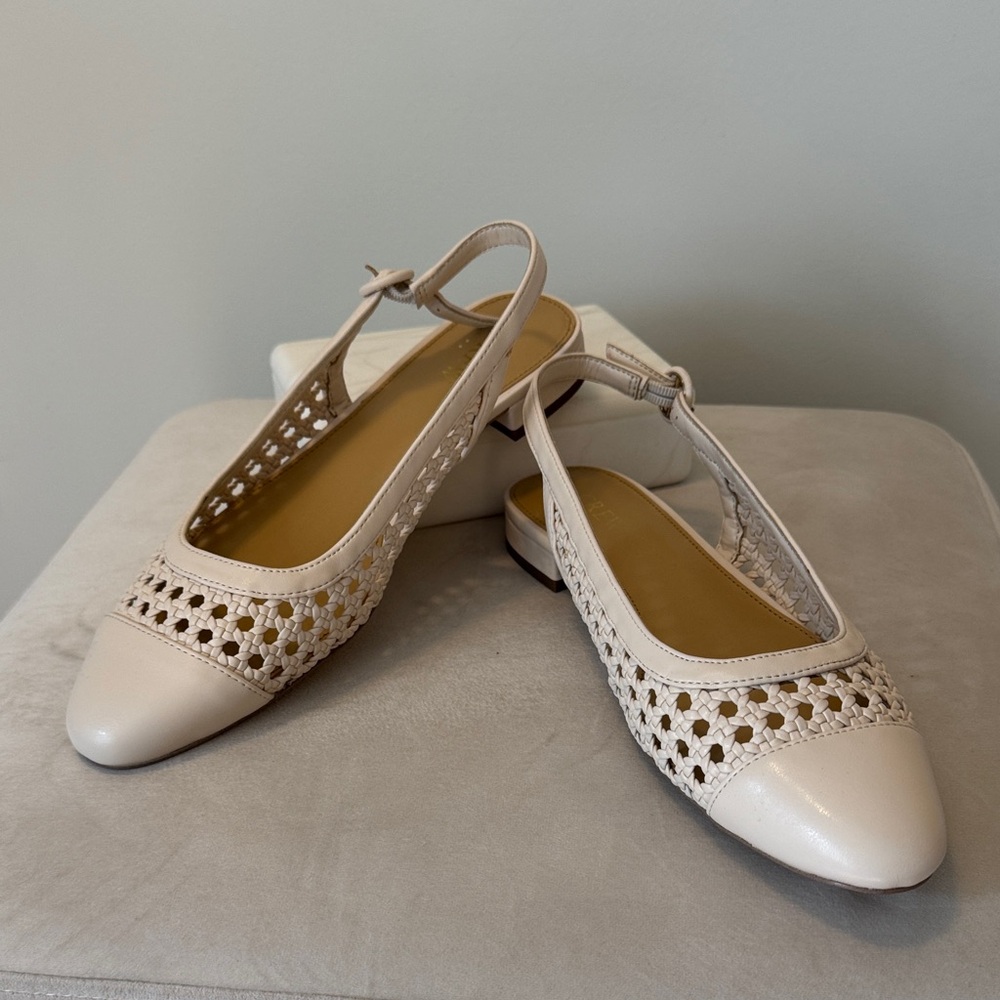 New J.Crew Factory Woven slingback flats, Dusty Ivory, 8.5